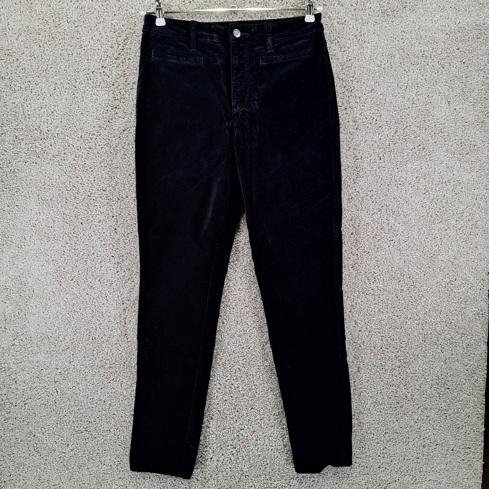 Lands' End Pants Womens 8 Tall (Fits 31x32.5) Black Mid Rise Slim‎ Velvet Casual